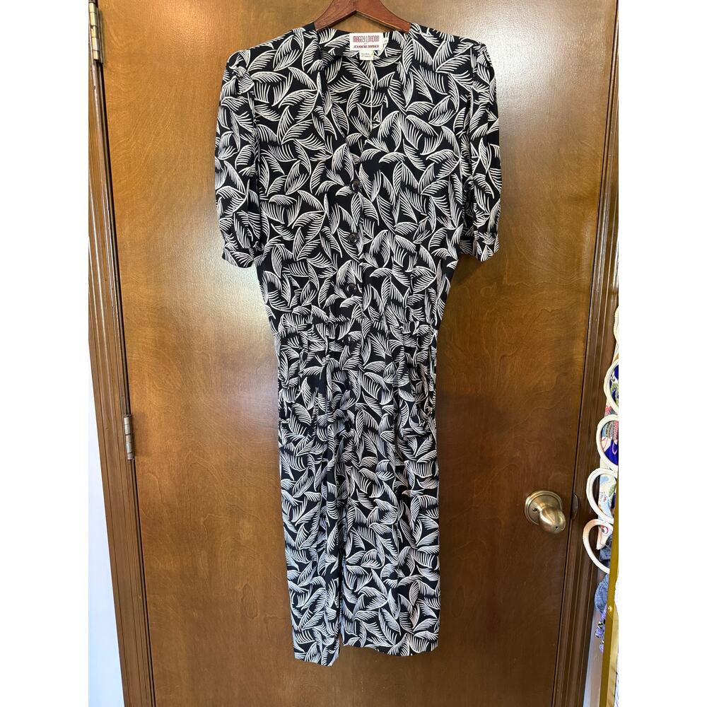 1980s Black with white palm print Maggy London Dress